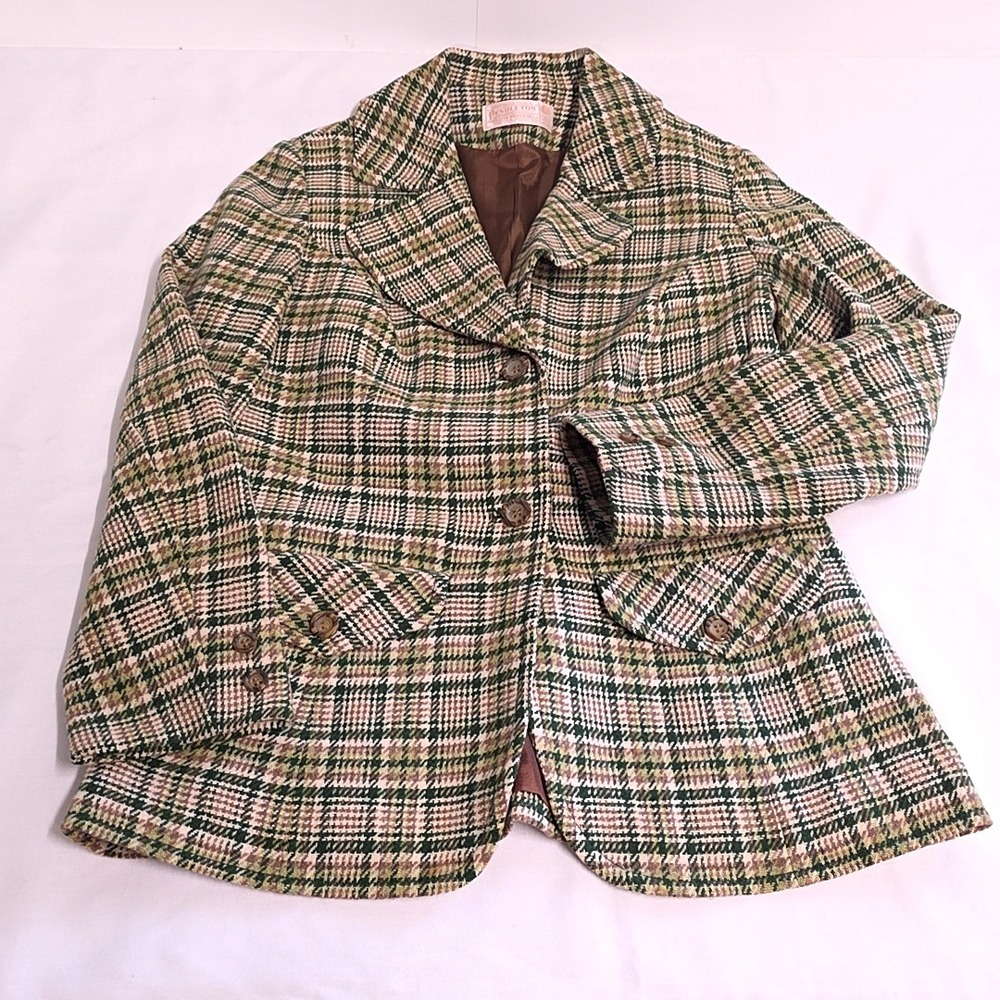 Pendleton Blazer Women 10 Green Plaid Virgin Wool 3-Button Vintage Made in USA